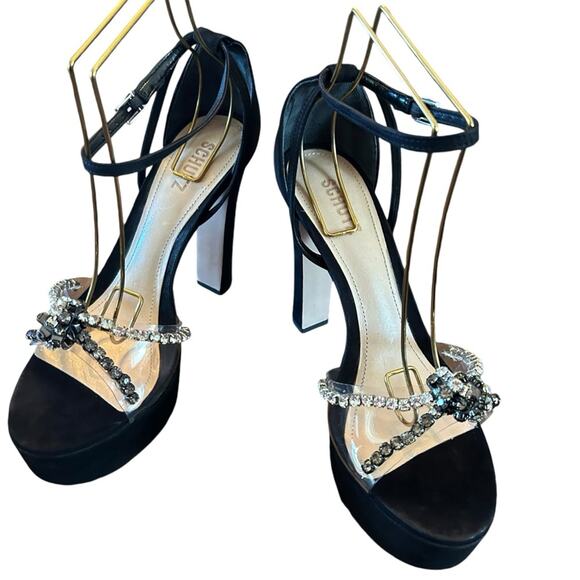 Schutz Suede Platform High Heels Clear Strap Rhinestone Embellished NEW 9.5 - Picture 2 of 10